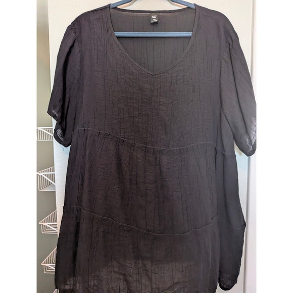 SHEIN Tops - Plus Size Black Crinkle Tiered Babydoll Top V-Neck Short Sleeve Blouse 4XL
